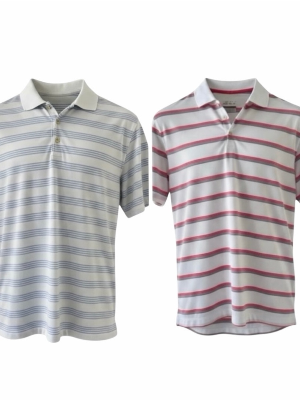 Set of 2 Nike White Striped Short Sleeve Polo Shirts Size Medium